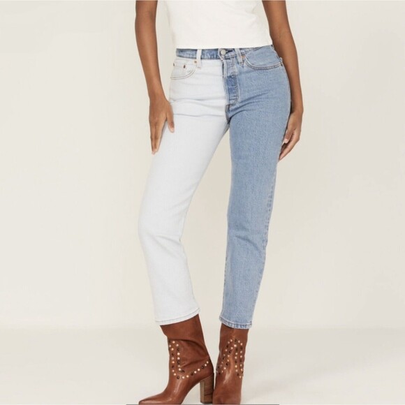 Levi’s Blue 2-tone 501 Cropped Waterless Rigid Jeans 31 - Picture 2 of 13